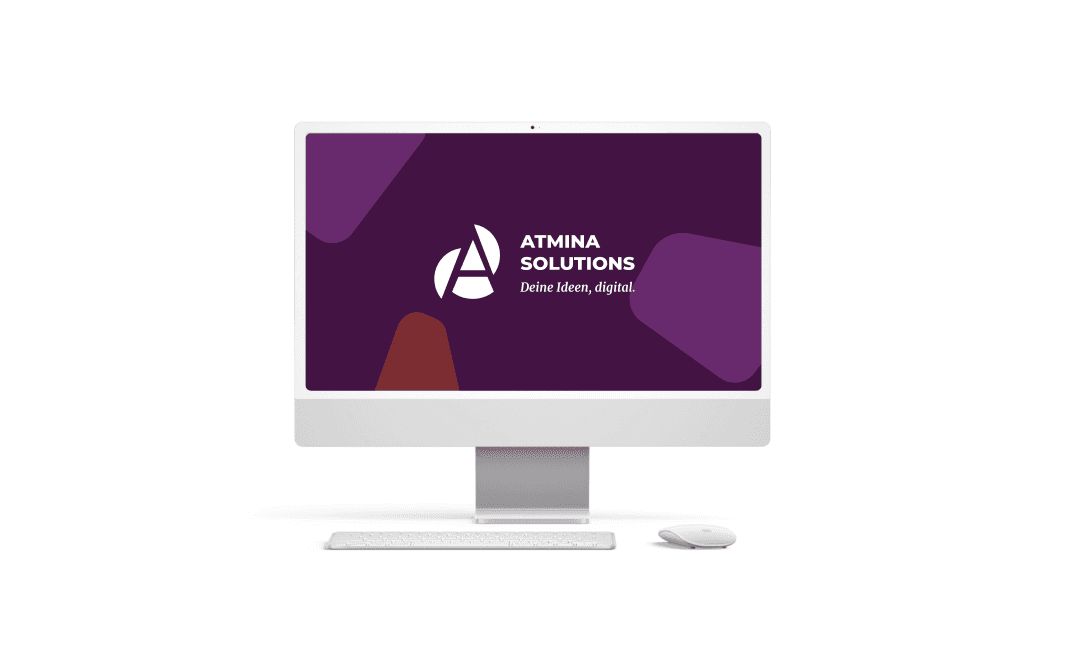 Desktop-Bildschirm zeigt eine Content-Plattform im ATMINA-Design