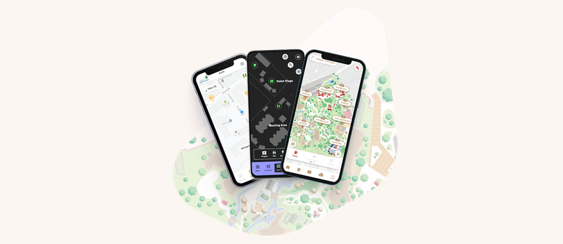 Drei ATMINA-Apps mit Karten auf Smartphones