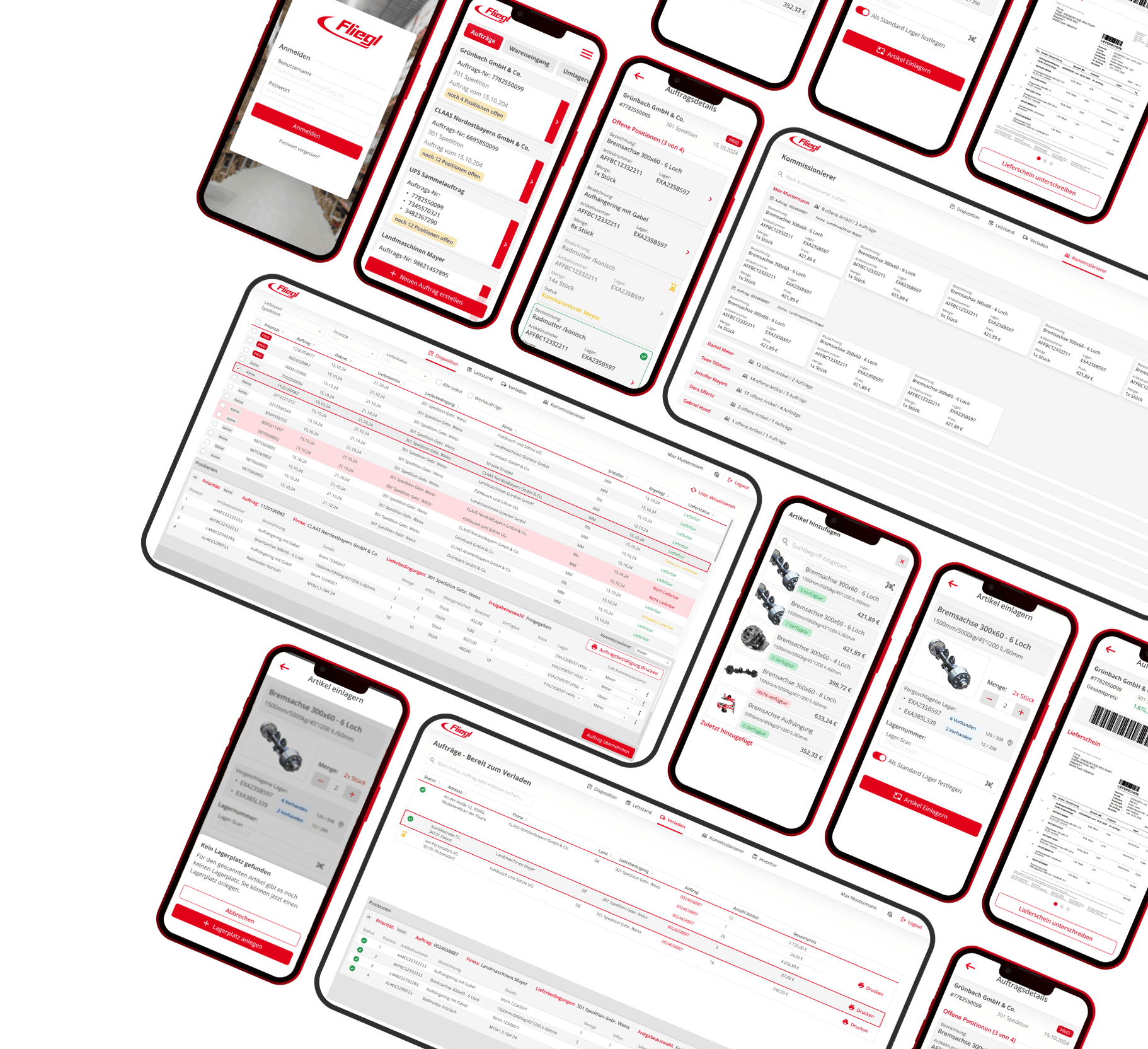 Collage aus Ansichten der Web- und Mobile-App