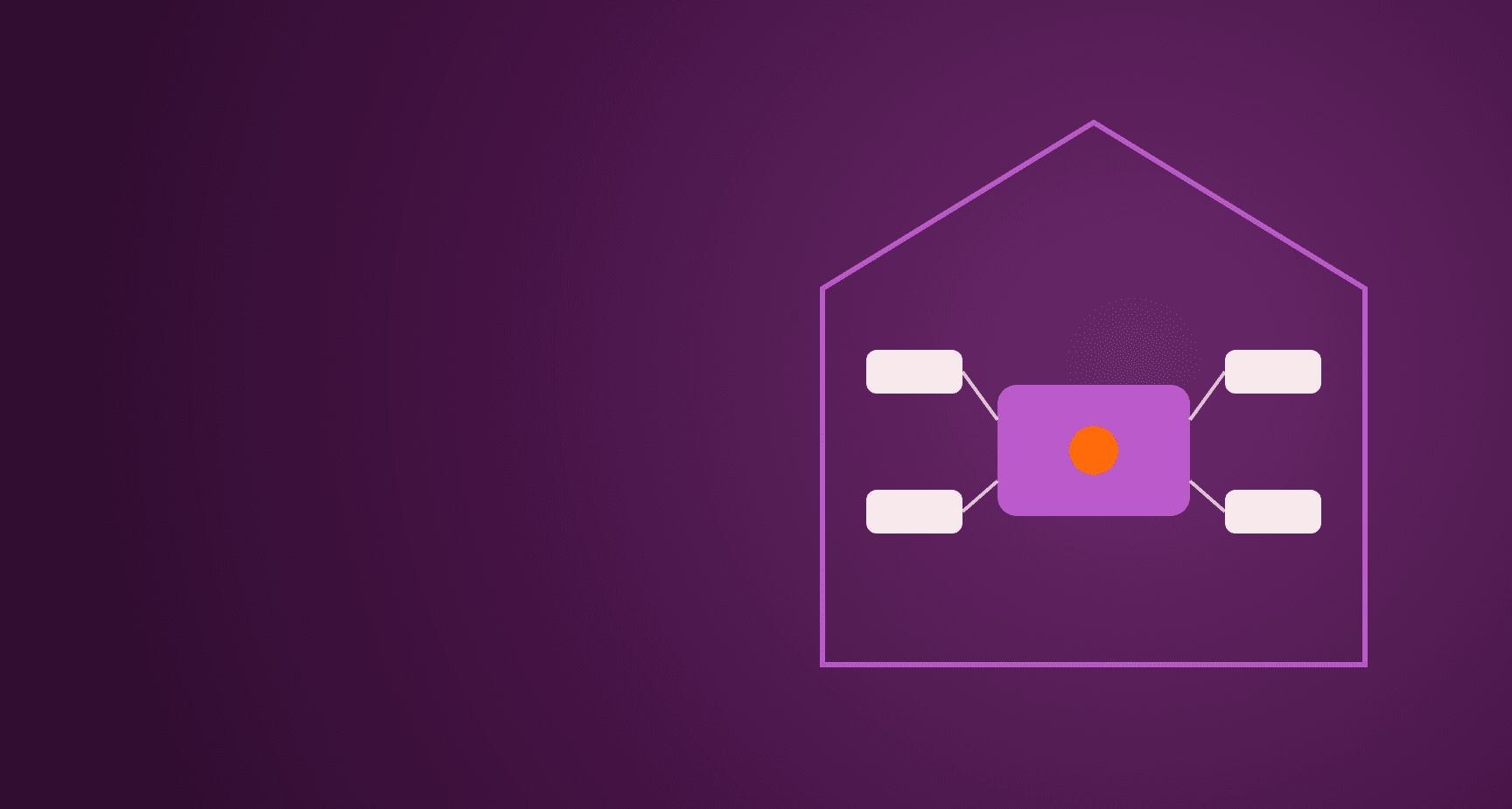 Grafik: Ein Haus mit einem Rechner in der Mitte, angebunden an Dokumente, Mails, ERP und Wiki