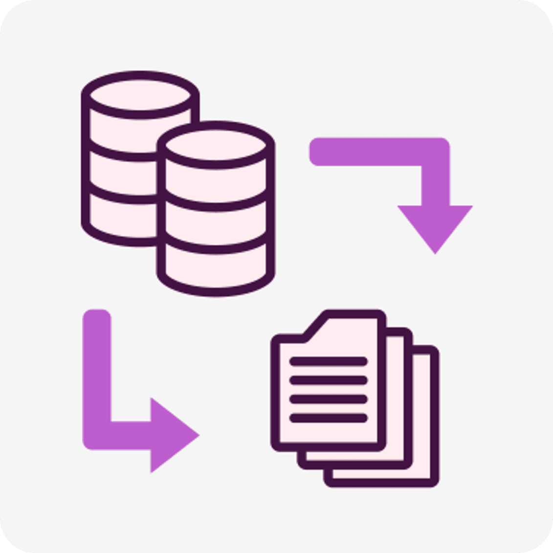 Illustration zur Datenmigration: Datenbanken, Pfeile und Dokumentenstapel