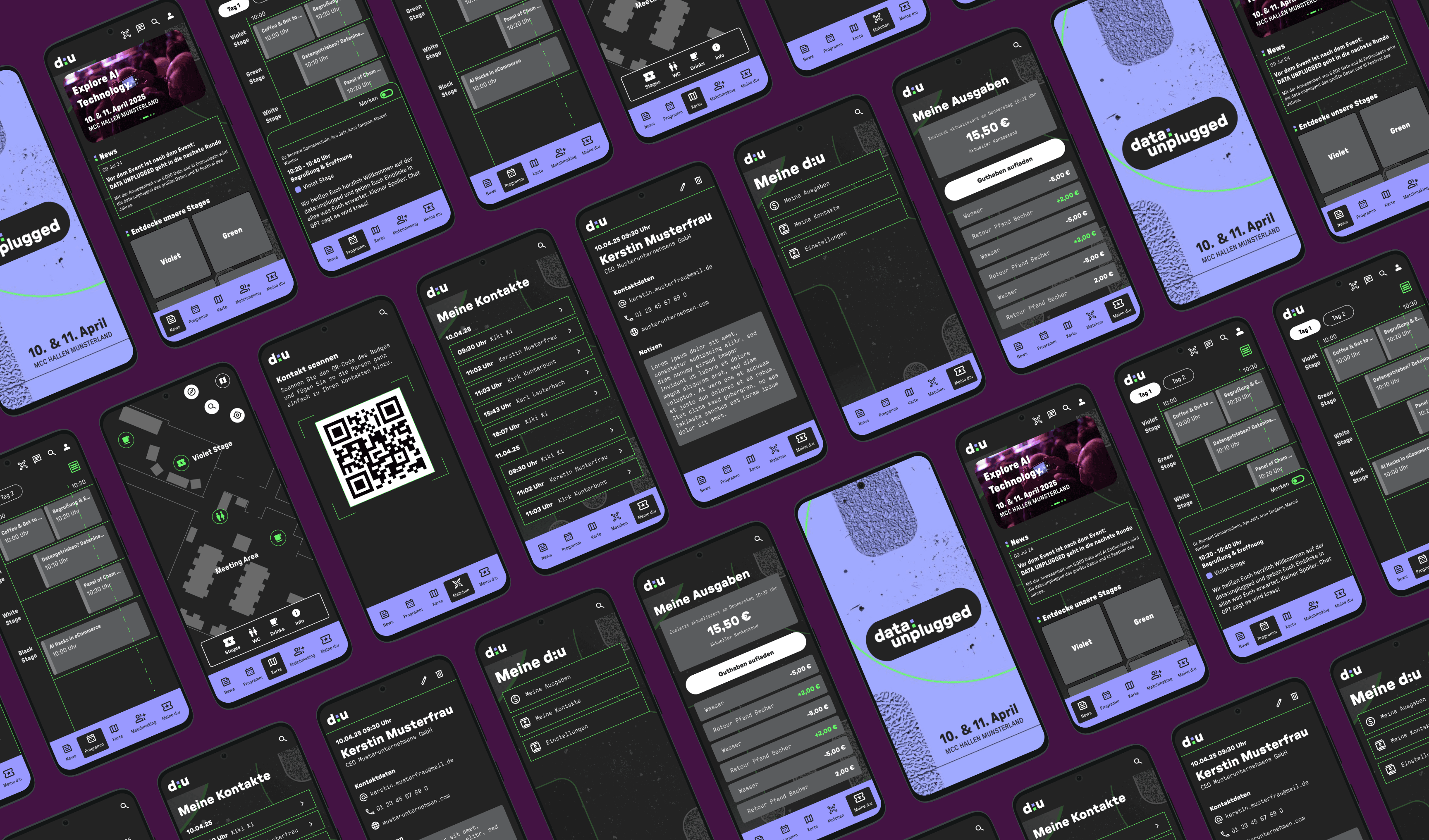 Impressionen aller Screens der data:unplugged App