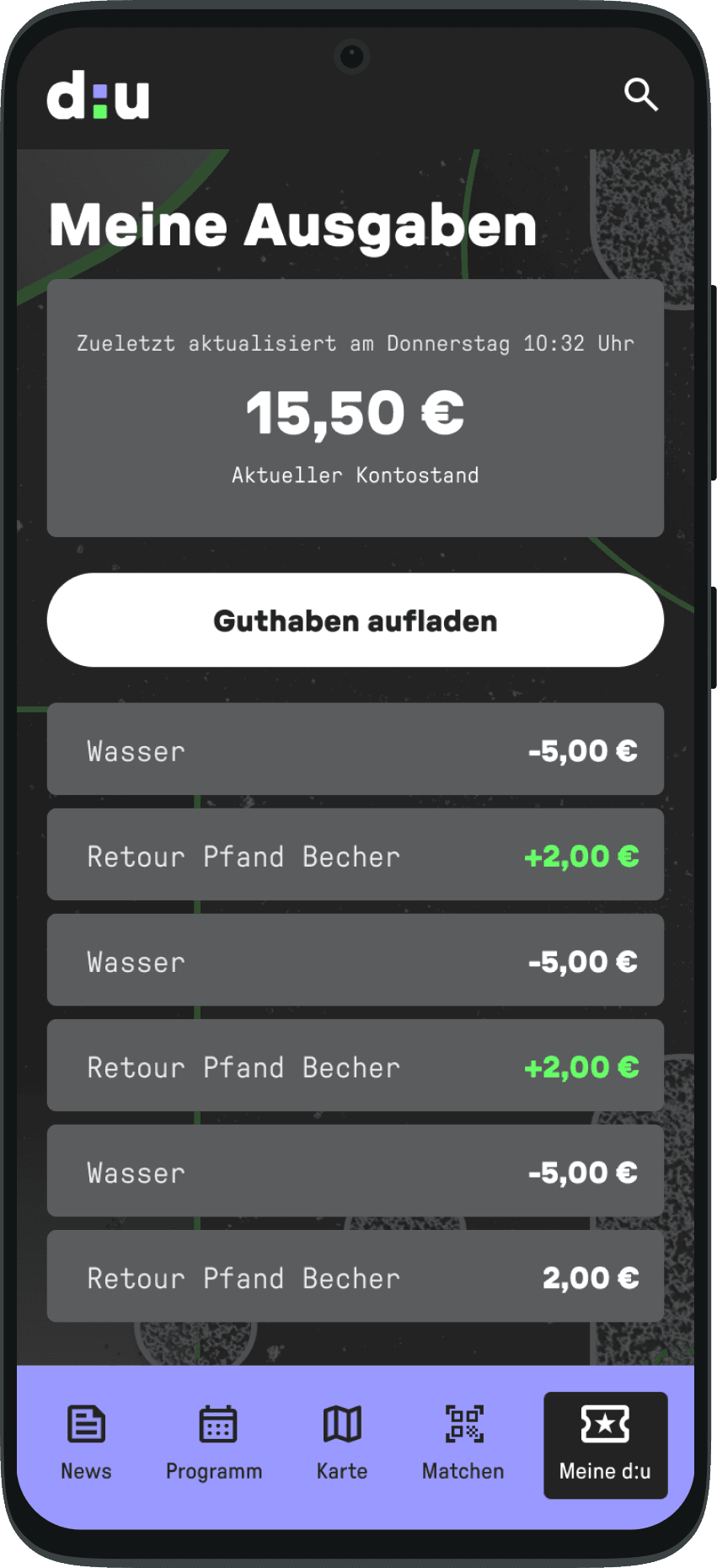 Übersicht der Ausgaben in der data:unplugged App