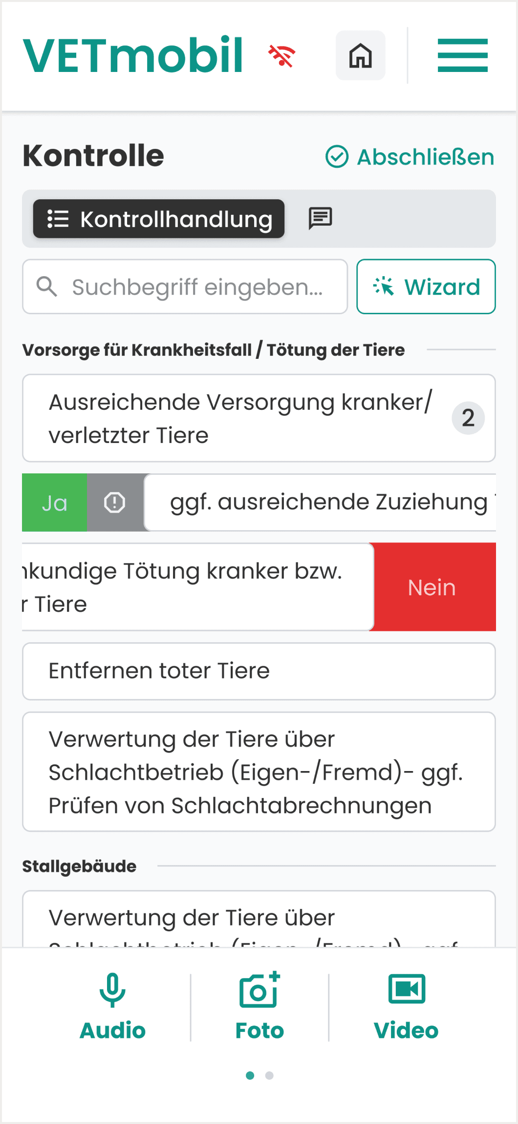 Kontrolle in der VetMobil App